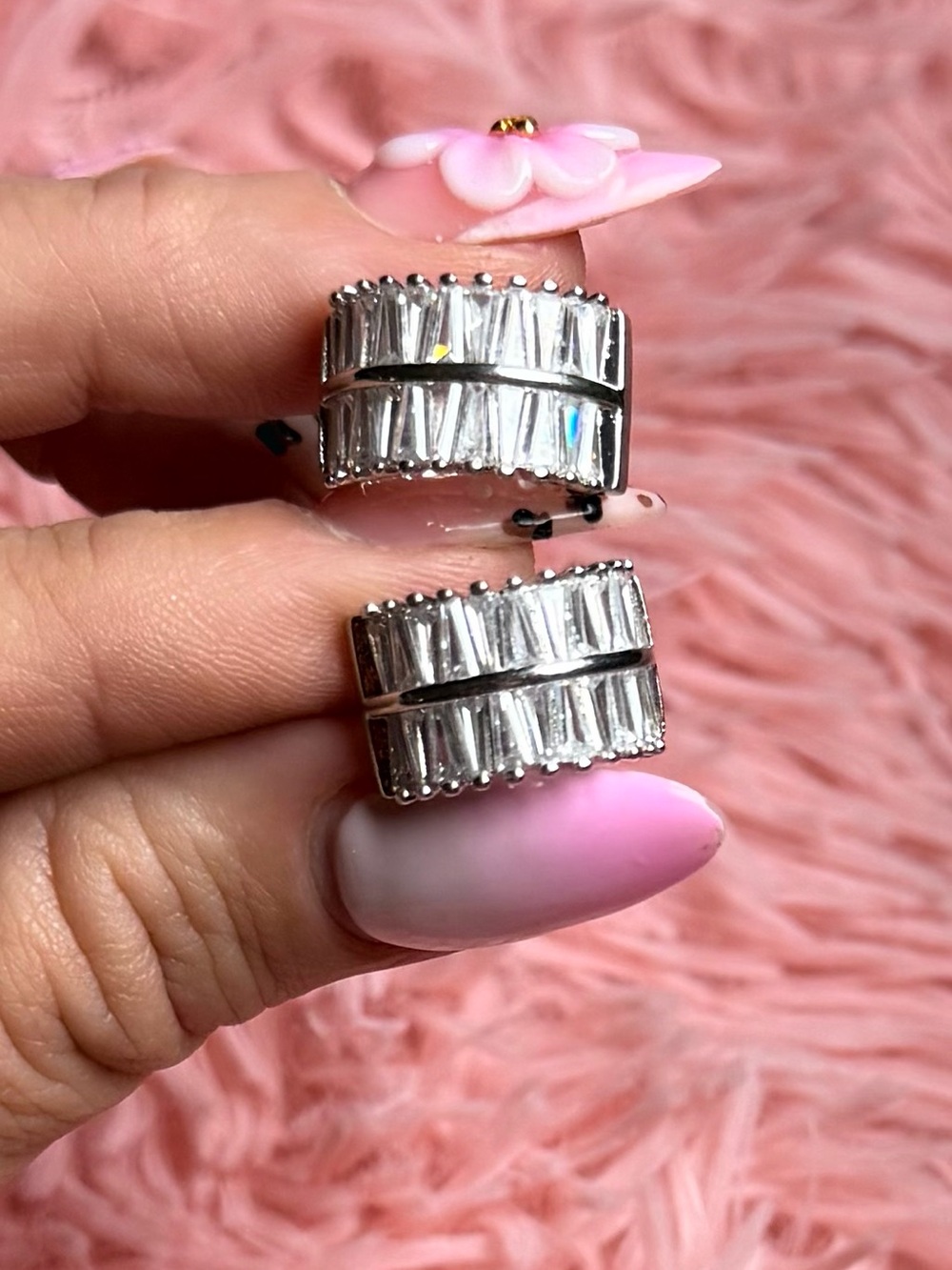 18K White Gold Filled Baguette AAA CZ Huggie Hoop Earrings